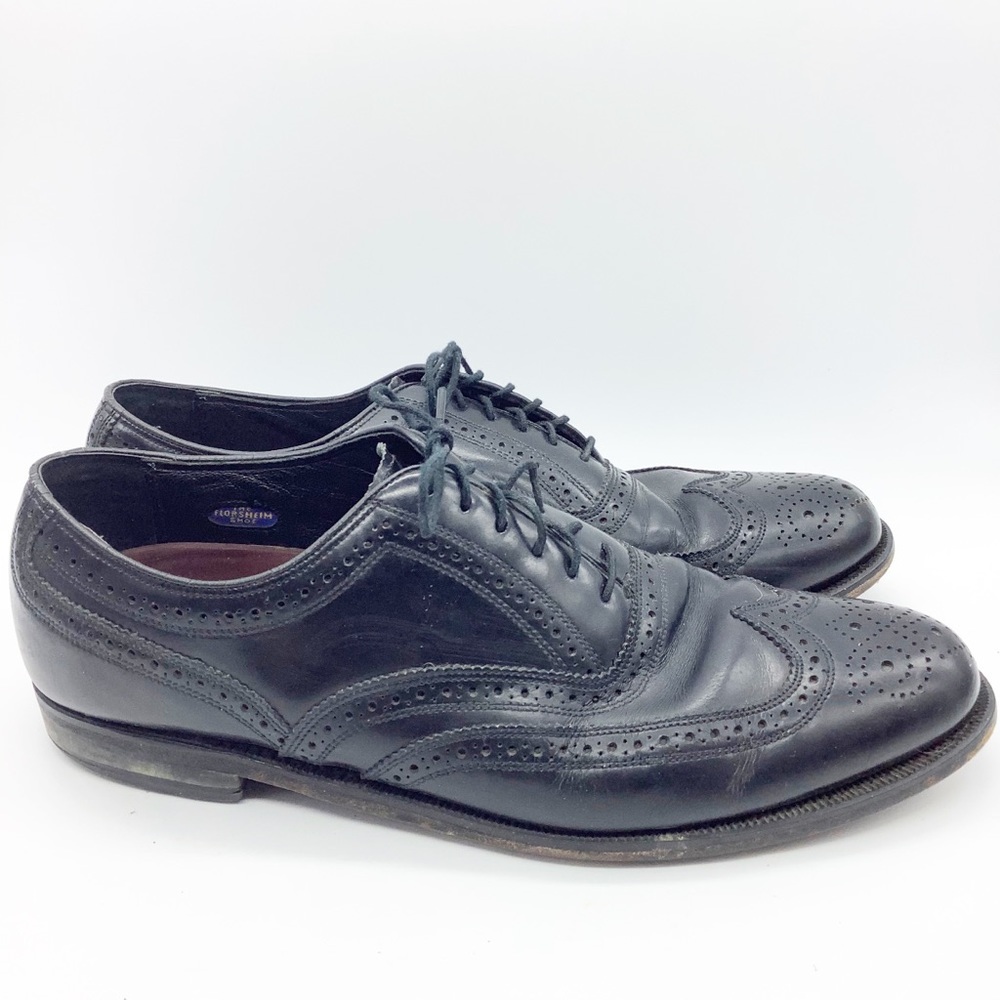 Florsheim Hamilton Wingtip Oxford Dress Leather Black Shoes 9 Lace Up‎